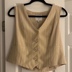 Tan Pinstripe Button-Up Vest
